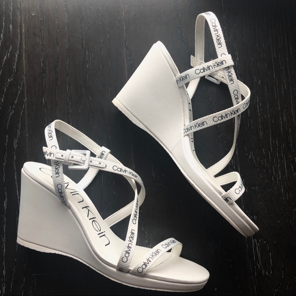 Calvin Klein White Strap Wedges